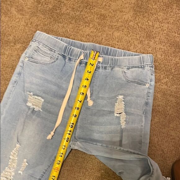 Blue Skinny Distressed Jeans with Elastic Cuffs - Picture 12 of 13